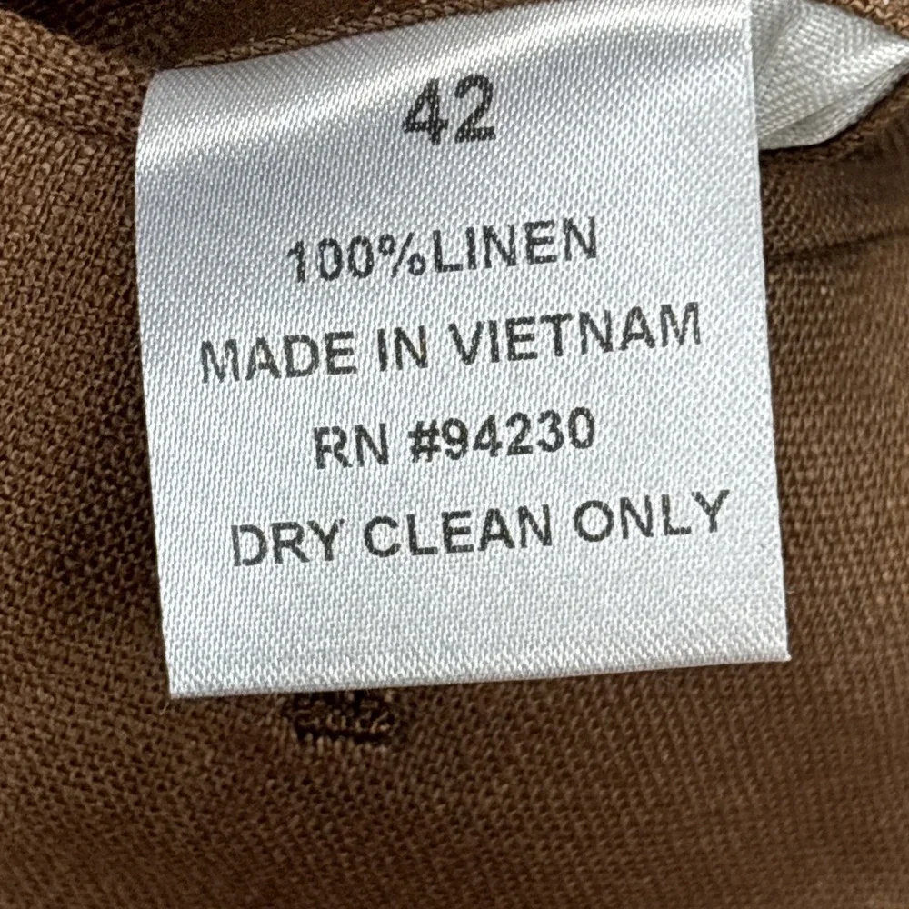 Paul Frederick 100% Linen Dress Pants Mens 42x31 Brown Pleated Cuffed Resort NWT